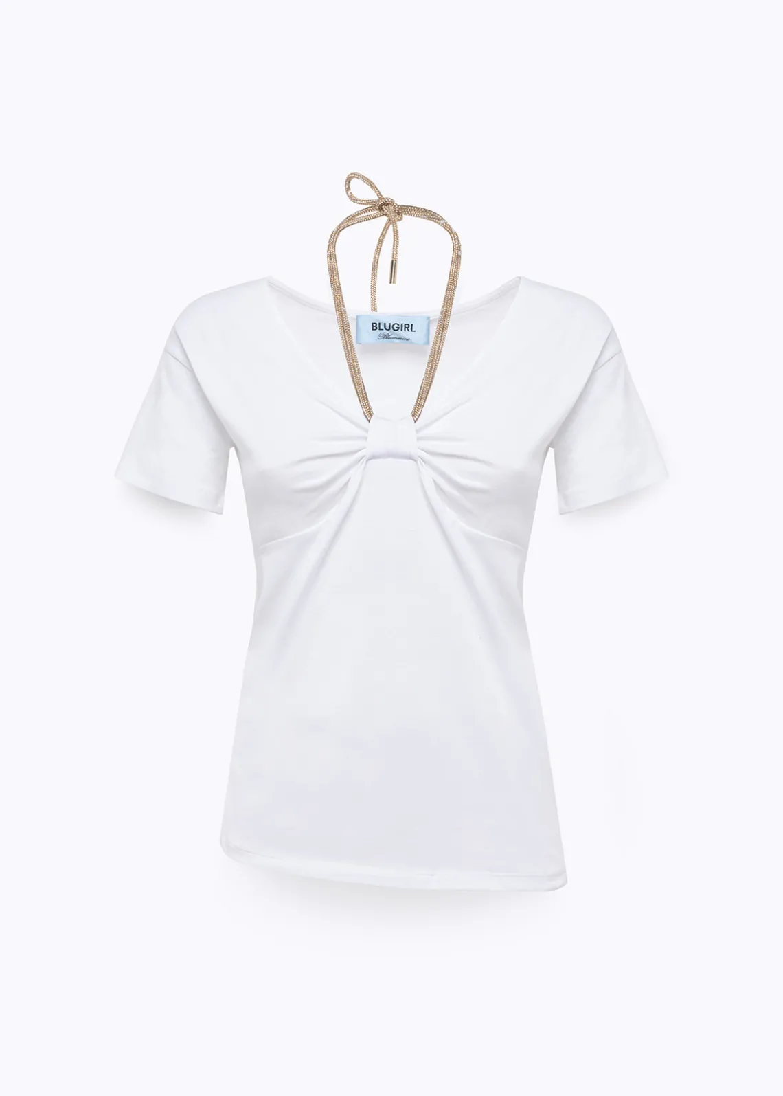 T-SHIRT WITH DRAPED DETAILS AND NECKLACE
