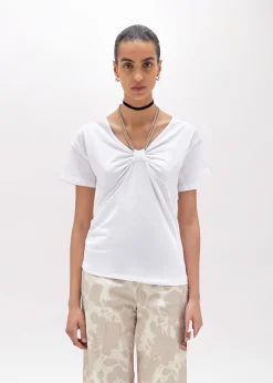 T-SHIRT WITH DRAPED DETAILS AND NECKLACE