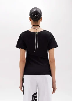 T-SHIRT WITH DRAPED DETAILS AND NECKLACE