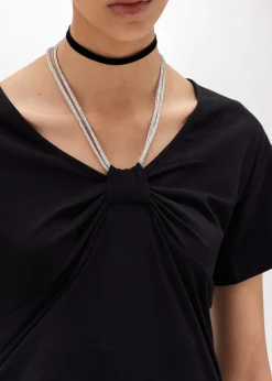 T-SHIRT WITH DRAPED DETAILS AND NECKLACE