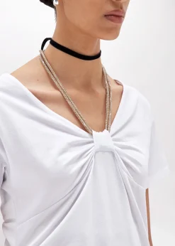 T-SHIRT WITH DRAPED DETAILS AND NECKLACE