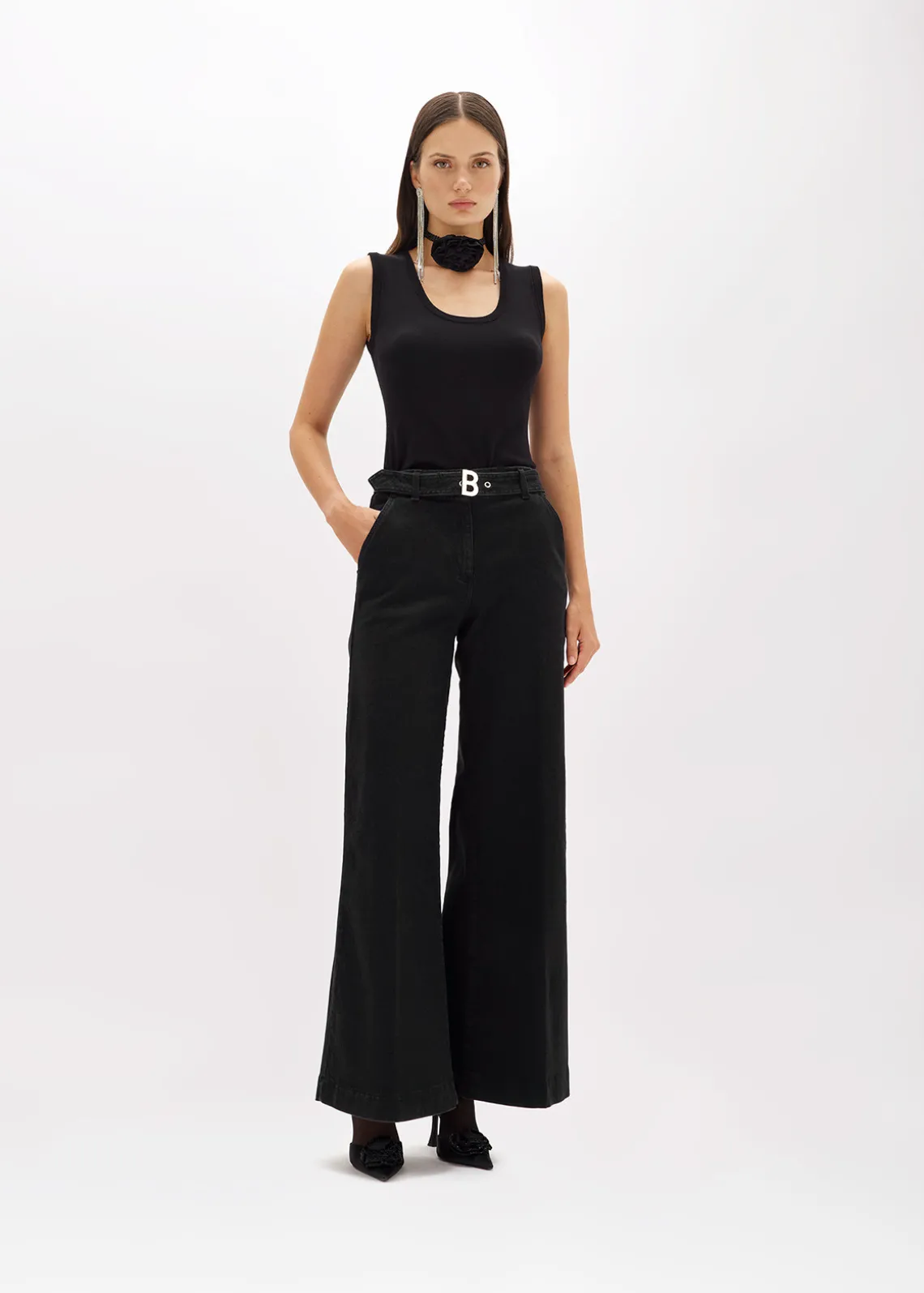 WIDE LEG JEANS IN STRETCH DENIM