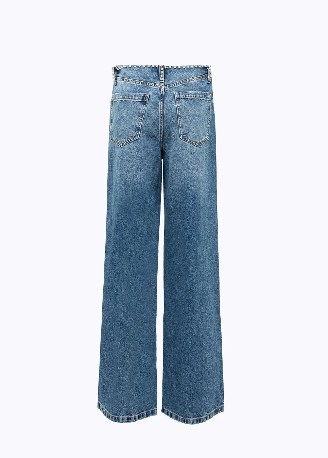 WIDE LEG JEANS WITH RHINESTONE RIVETS